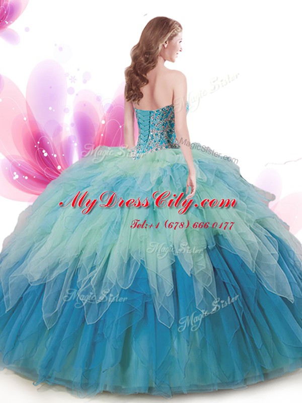 Sweetheart Sleeveless Lace Up Quince Ball Gowns Multi-color Tulle