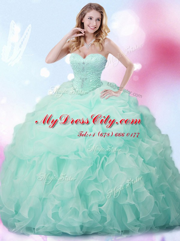 Apple Green Sweetheart Neckline Beading and Ruffles and Pick Ups Quinceanera Gowns Sleeveless Lace Up