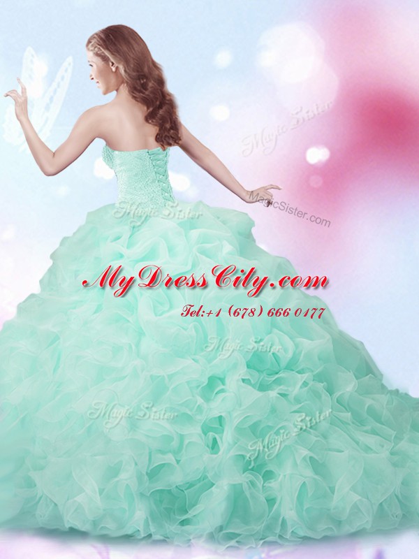 Apple Green Sweetheart Neckline Beading and Ruffles and Pick Ups Quinceanera Gowns Sleeveless Lace Up