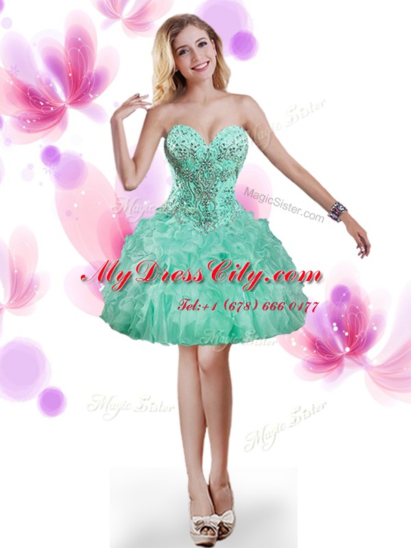 Decent Sweetheart Sleeveless Lace Up Prom Gown Turquoise Organza