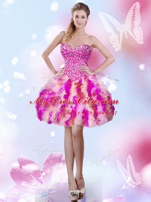 Mini Length Multi-color Prom Dress Sweetheart Sleeveless Lace Up