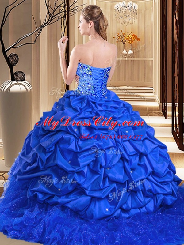 Enchanting Royal Blue Quince Ball Gowns Sweetheart Sleeveless Brush Train Lace Up