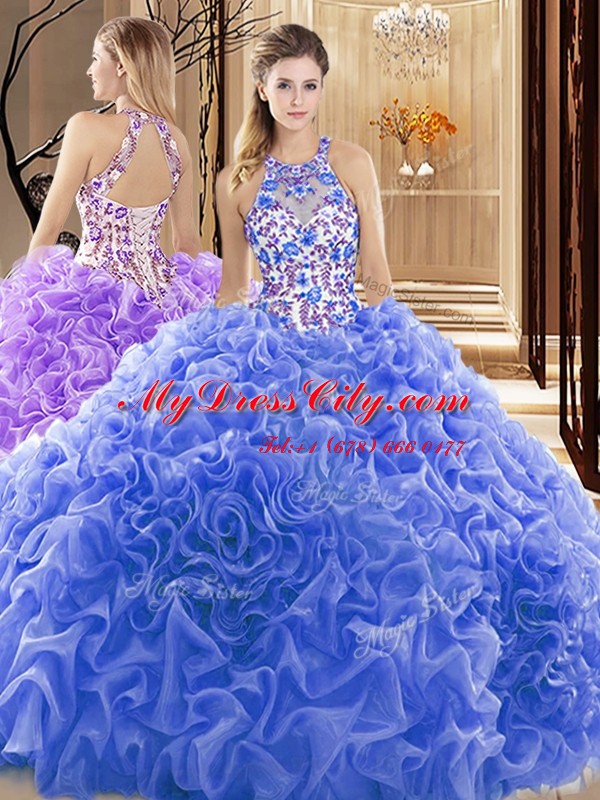 Glamorous Backless Organza Sleeveless Quinceanera Dresses Court Train and Embroidery and Ruffles