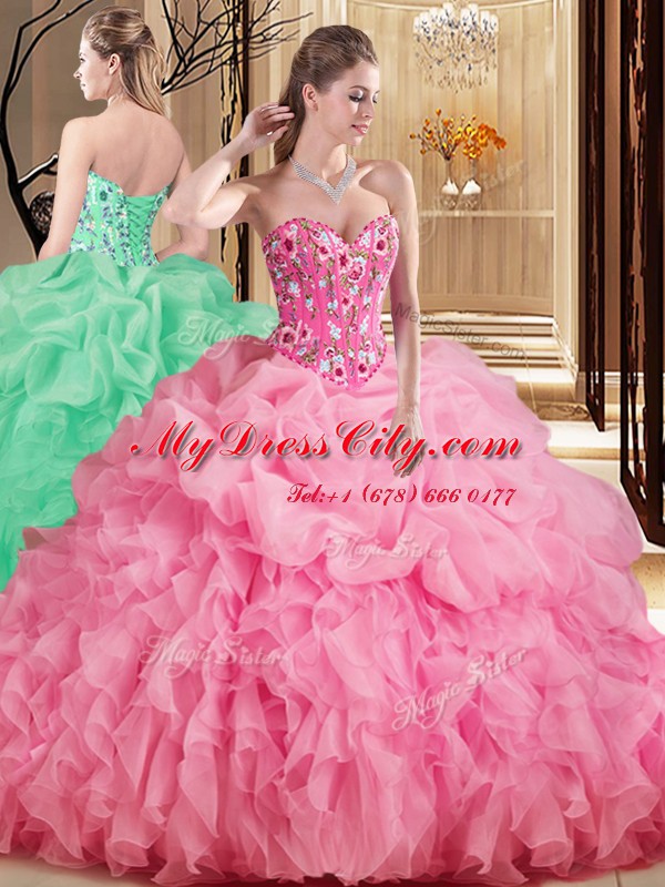 Luxurious Sleeveless Brush Train Embroidery and Ruffles and Pick Ups Lace Up Vestidos de Quinceanera