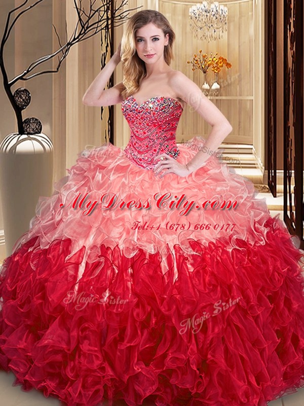 Ruffles Quinceanera Dresses Multi-color Lace Up Sleeveless Floor Length