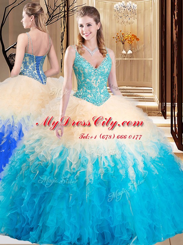 Luxurious Sleeveless Lace and Ruffles Lace Up Quinceanera Gown