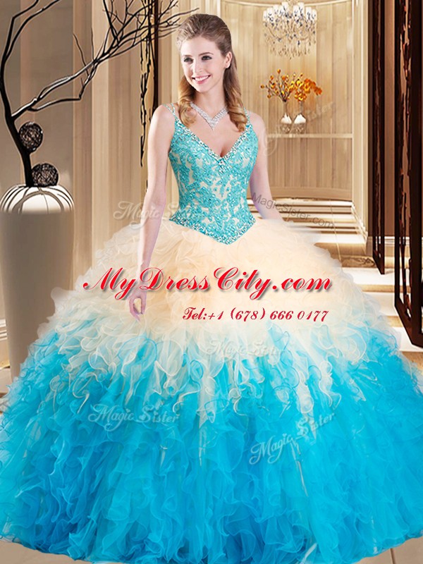 Luxurious Sleeveless Lace and Ruffles Lace Up Quinceanera Gown