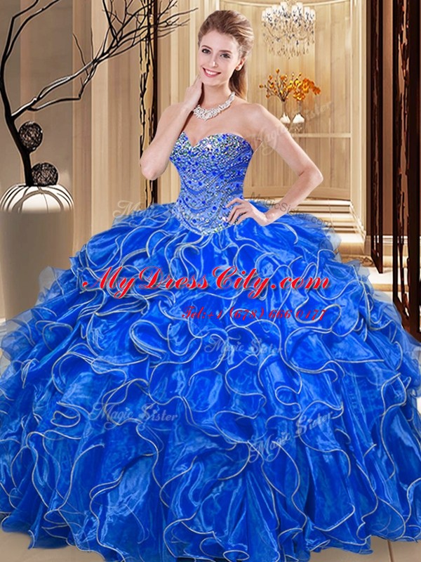 Customized Hot Pink Organza Lace Up Quinceanera Dresses Sleeveless Floor Length Beading and Ruffles