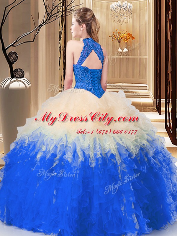 High-neck Sleeveless Backless 15th Birthday Dress Multi-color Tulle