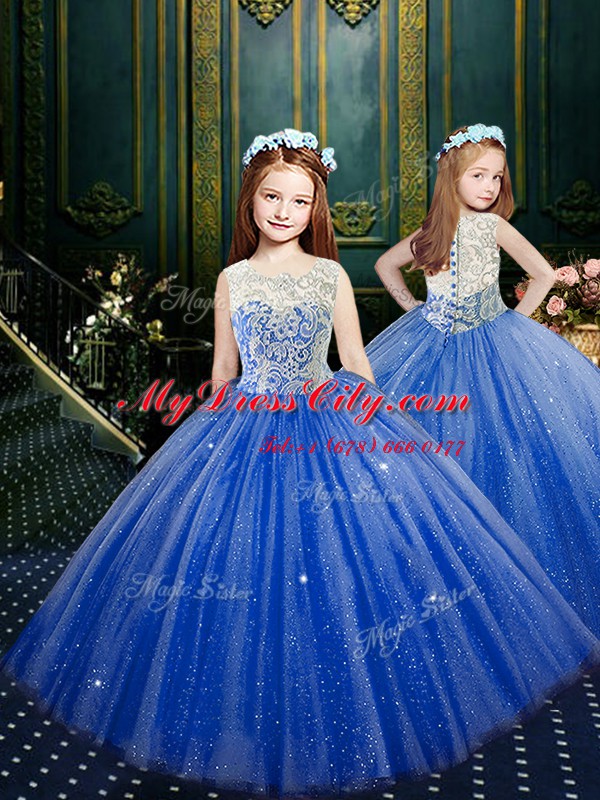 Royal Blue Sleeveless Floor Length Lace Zipper Sweet 16 Dress