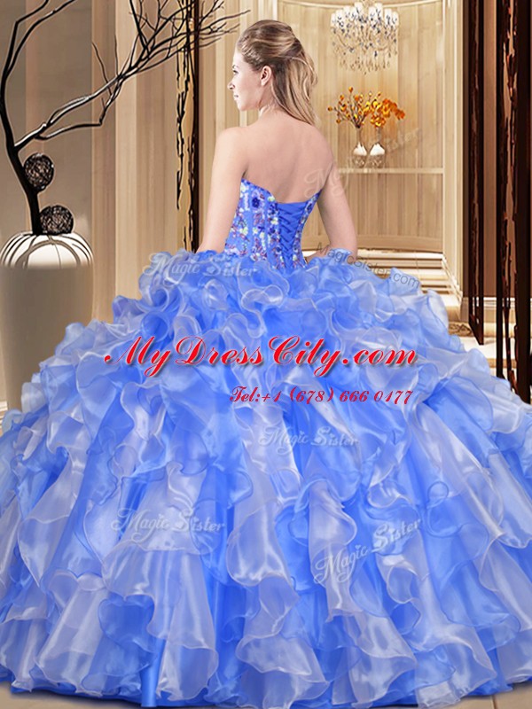 Exceptional Watermelon Red Lace Up Sweetheart Embroidery and Ruffles Quinceanera Dress Organza Sleeveless