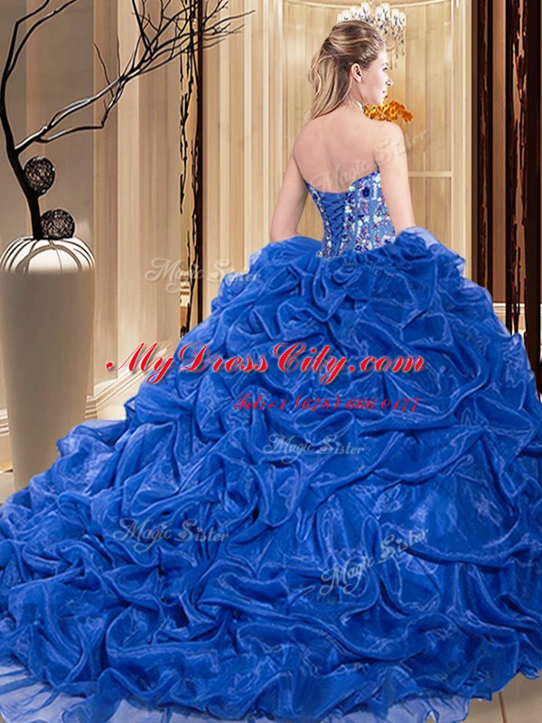 Luxurious Sleeveless Embroidery and Pick Ups Lace Up 15 Quinceanera Dress with Green Court Train