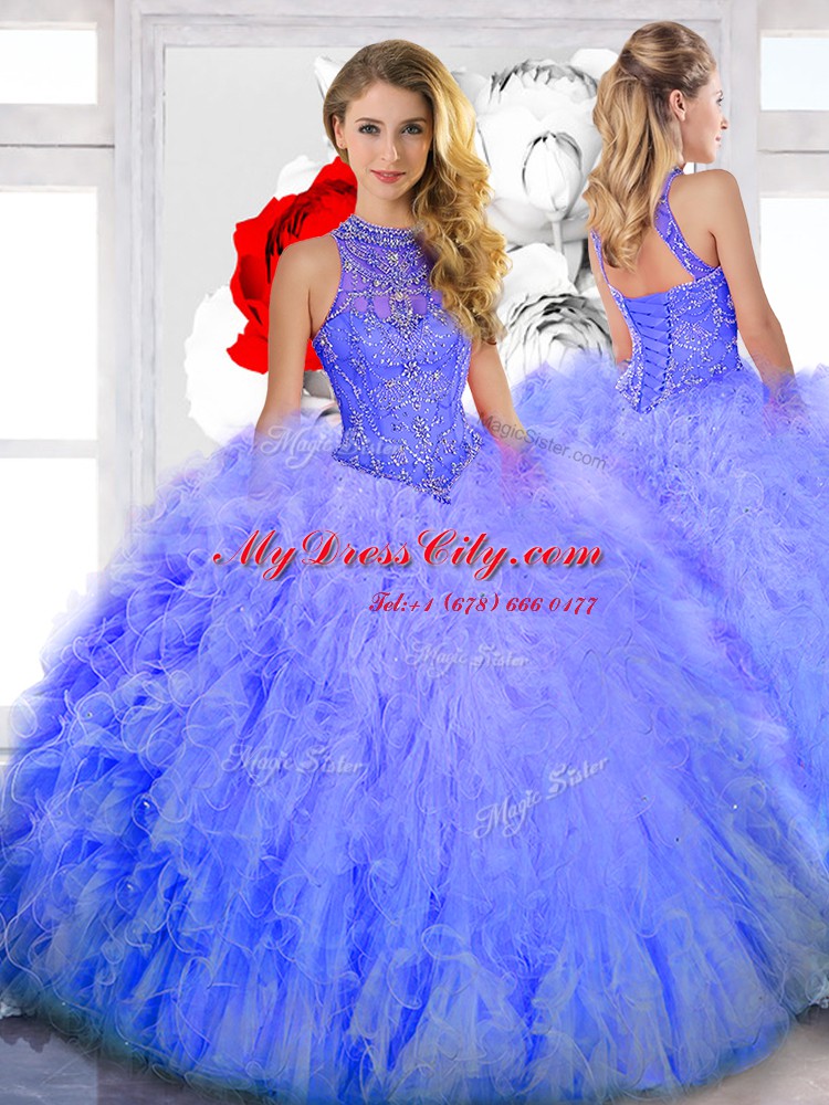 Sleeveless Beading and Ruffles Lace Up Sweet 16 Quinceanera Dress