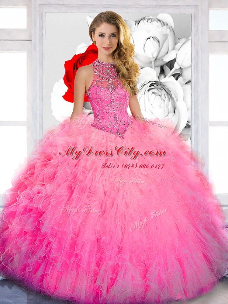 Sleeveless Beading and Ruffles Lace Up Sweet 16 Quinceanera Dress