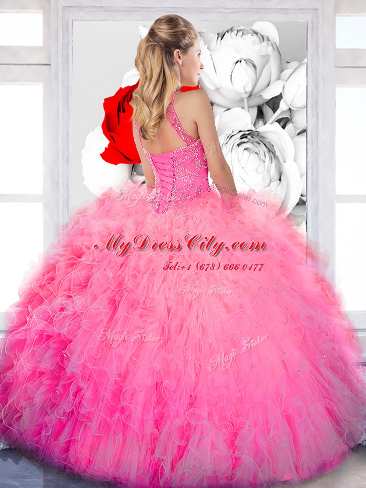 Sleeveless Beading and Ruffles Lace Up Sweet 16 Quinceanera Dress