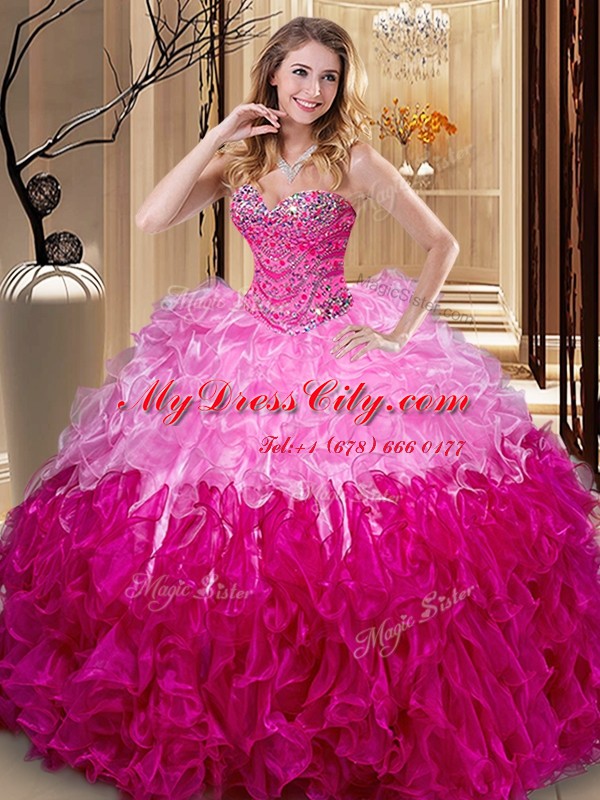 Charming Organza Sleeveless Floor Length 15th Birthday Dress and Beading and Ruffles