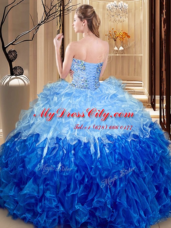 Charming Organza Sleeveless Floor Length 15th Birthday Dress and Beading and Ruffles