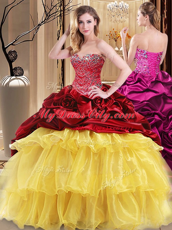 Multi-color Sleeveless Beading and Ruffles Floor Length Quinceanera Dress