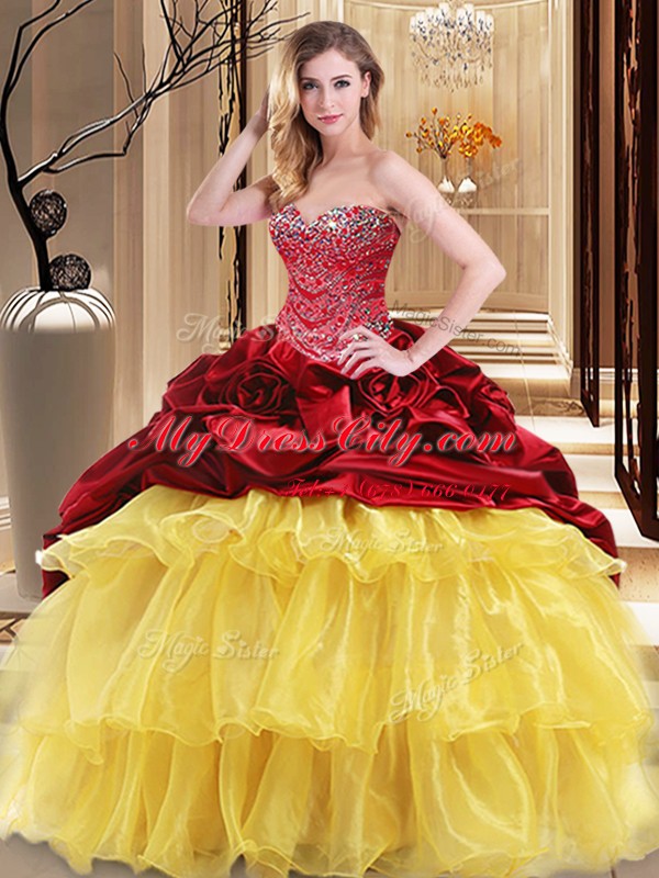 Multi-color Sleeveless Beading and Ruffles Floor Length Quinceanera Dress