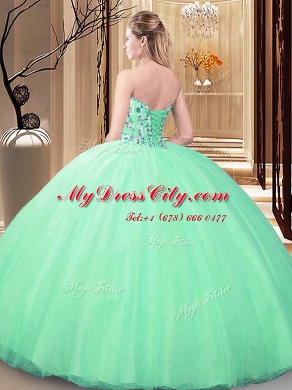 Great Sleeveless Floor Length Embroidery Lace Up Quinceanera Dress with Blue