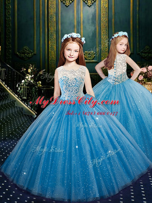 Fitting Floor Length Ball Gowns Sleeveless Baby Blue Quinceanera Gowns Lace Up