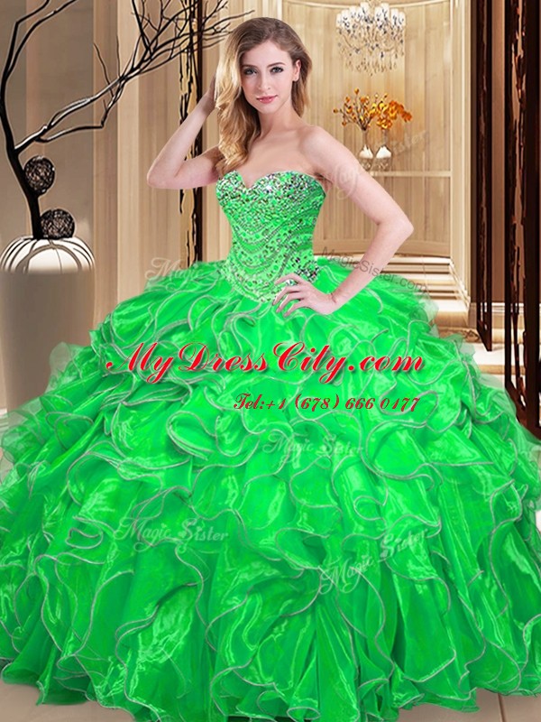 Smart Sleeveless Organza Lace Up Quince Ball Gowns for Military Ball and Sweet 16 and Quinceanera