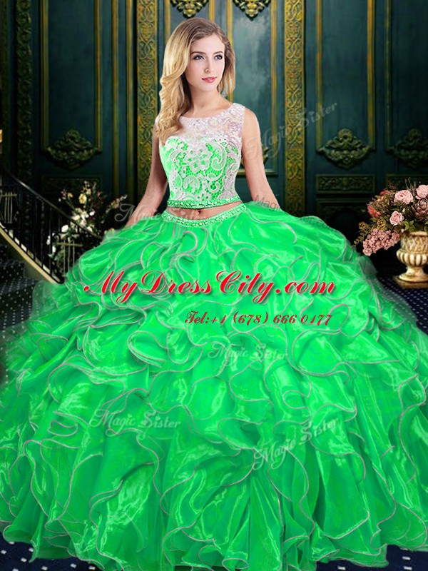 Scoop Sleeveless Lace and Ruffles Zipper Quinceanera Dress