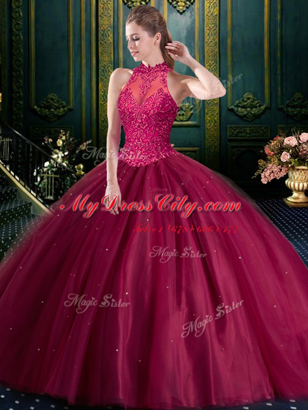 Custom Made Sleeveless Lace Up Floor Length Beading and Lace Quince Ball Gowns