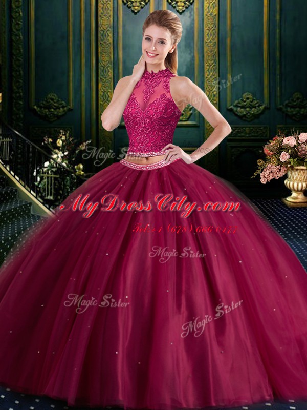 Custom Made Sleeveless Lace Up Floor Length Beading and Lace Quince Ball Gowns