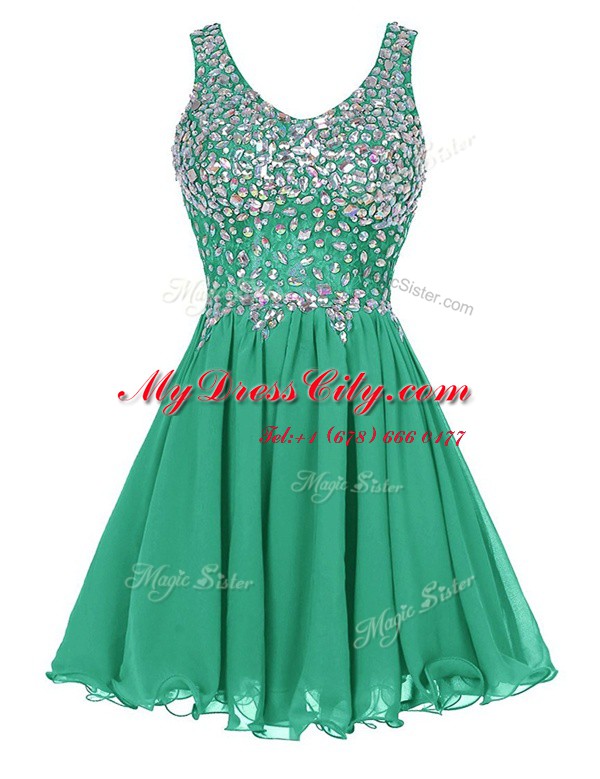 Beauteous Green Zipper Straps Beading Prom Dress Chiffon Sleeveless