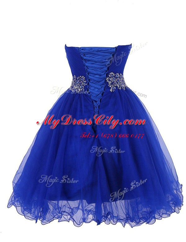 Inexpensive Sweetheart Sleeveless Dress for Prom Mini Length Belt Baby Blue Organza