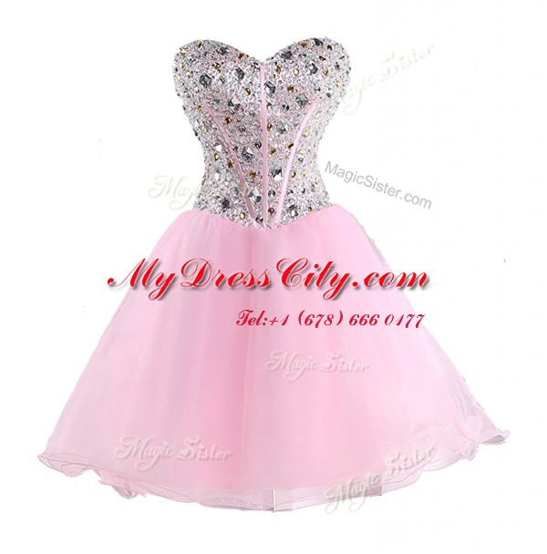 Shining Sweetheart Sleeveless Organza Dress for Prom Beading Lace Up