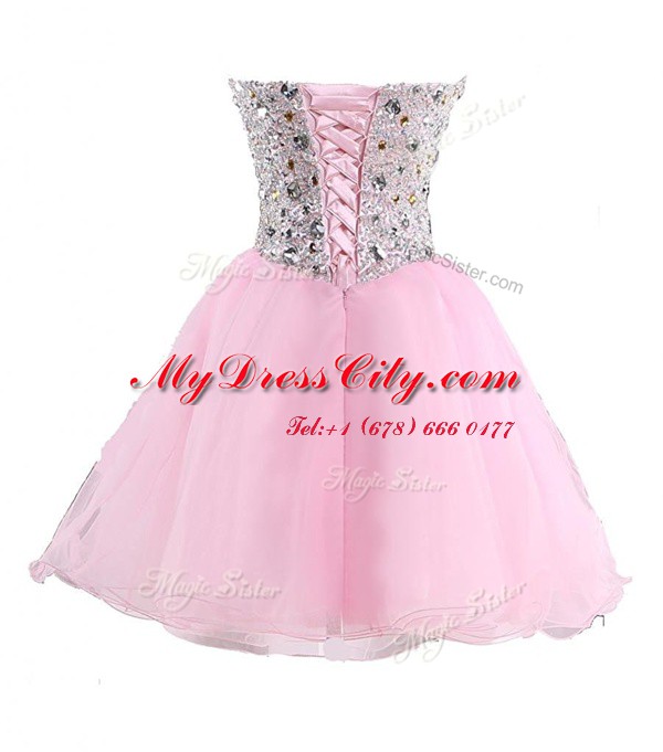 Shining Sweetheart Sleeveless Organza Dress for Prom Beading Lace Up