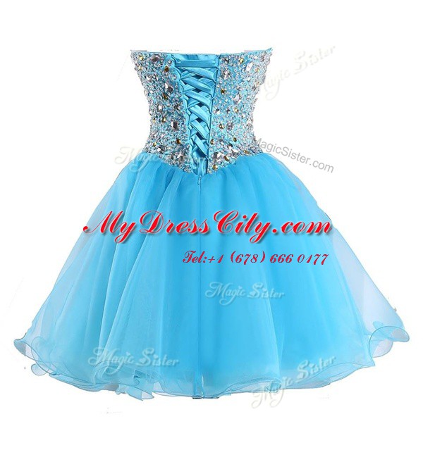 Best Mini Length Blue Juniors Party Dress Sweetheart Sleeveless Lace Up