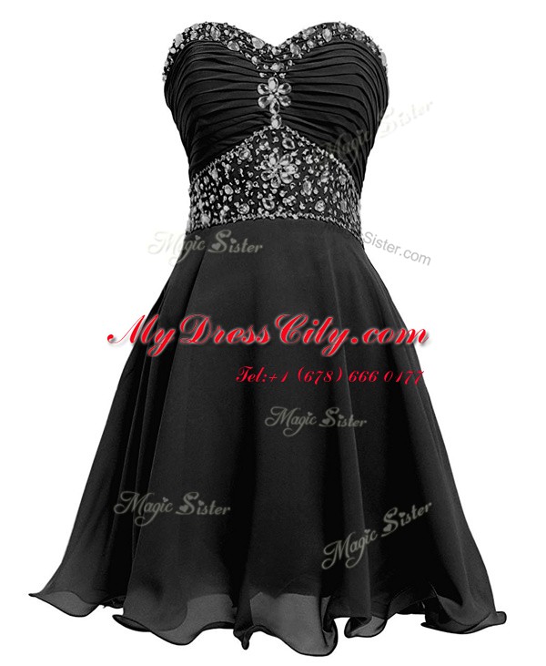 Cute Sweetheart Sleeveless Dress for Prom Mini Length Beading and Belt Black Organza