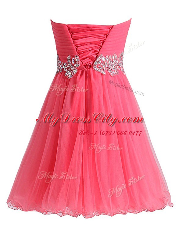 Delicate Beading and Ruching Dress for Prom Grey Lace Up Sleeveless Knee Length