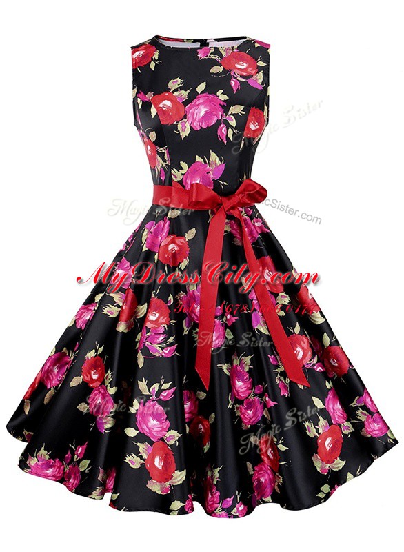 Scoop Sleeveless Chiffon Knee Length Zipper Homecoming Dress in Multi-color with Sashes ribbons and Pattern