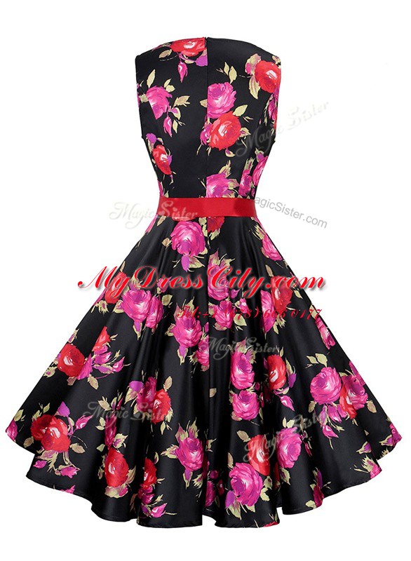 Scoop Sleeveless Chiffon Knee Length Zipper Homecoming Dress in Multi-color with Sashes ribbons and Pattern