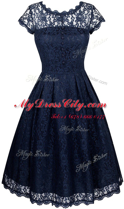 Dynamic Scalloped Short Sleeves Lace Zipper Dress for Prom