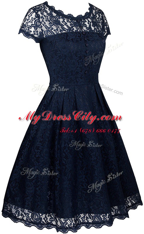 Dynamic Scalloped Short Sleeves Lace Zipper Dress for Prom