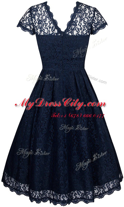 Dynamic Scalloped Short Sleeves Lace Zipper Dress for Prom