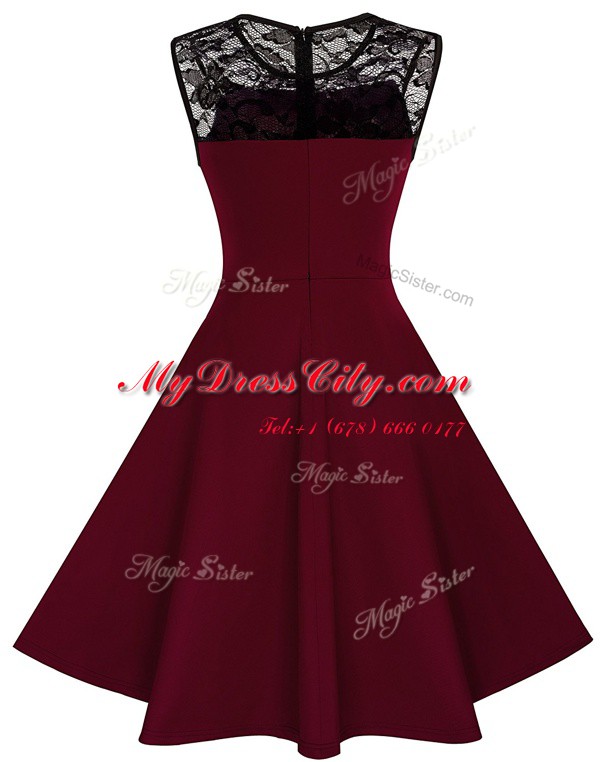 Burgundy Scoop Neckline Lace Prom Party Dress Sleeveless Zipper