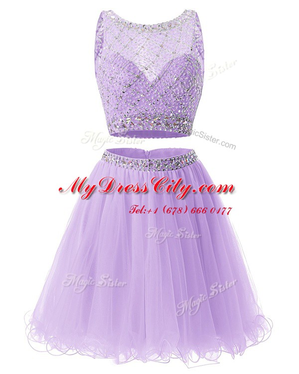 Excellent Lavender Sweetheart Neckline Beading and Belt Homecoming Dress Sleeveless Side Zipper