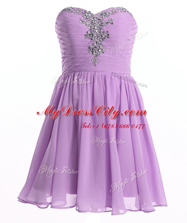 Sleeveless Organza Mini Length Lace Up Prom Party Dress in Lavender with Beading