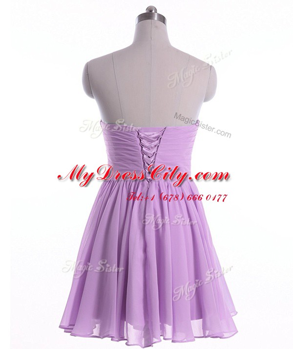 Sleeveless Organza Mini Length Lace Up Prom Party Dress in Lavender with Beading