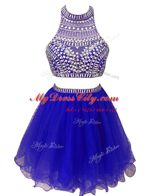 Dramatic Royal Blue Sleeveless Chiffon Zipper for Prom and Party