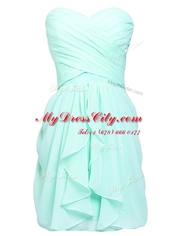 Dynamic Apple Green Lace Up Sweetheart Ruching Chiffon Sleeveless