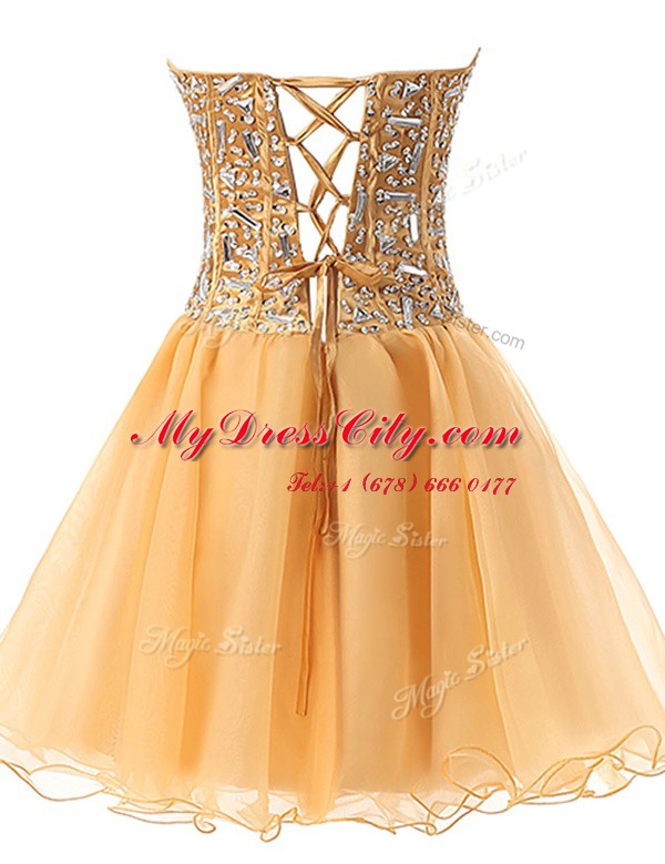 Champagne Chiffon Lace Up Sweetheart Sleeveless Knee Length Prom Party Dress Beading