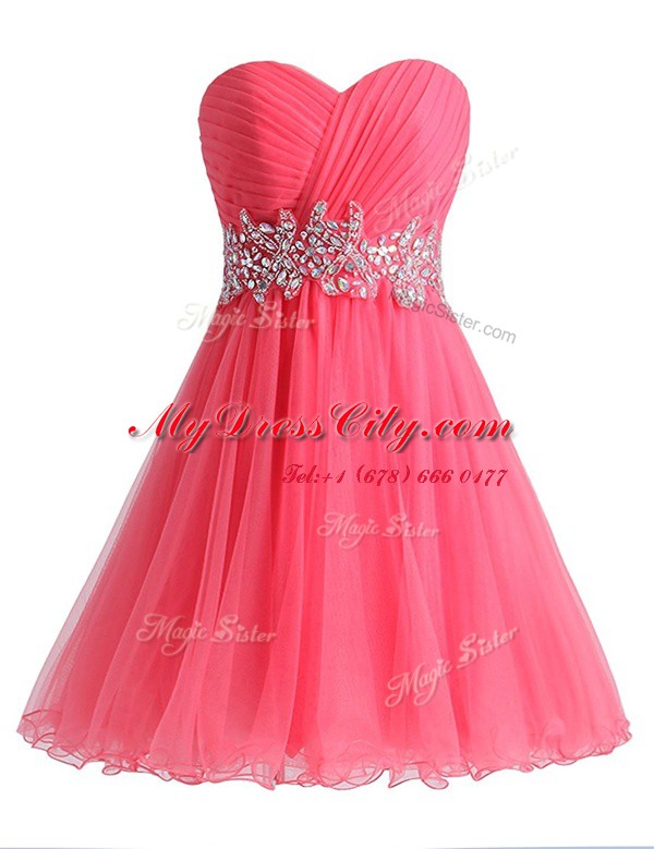 Most Popular Sleeveless Beading and Ruching Lace Up Homecoming Dress