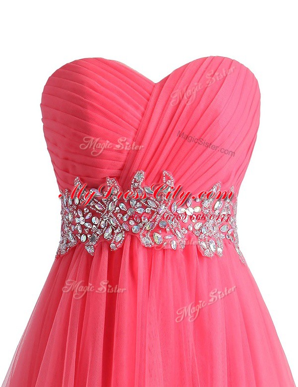 Most Popular Sleeveless Beading and Ruching Lace Up Homecoming Dress